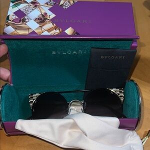 BVLGARI Prestine Luxurious Black and Gold Sunglasses everything included NWOT